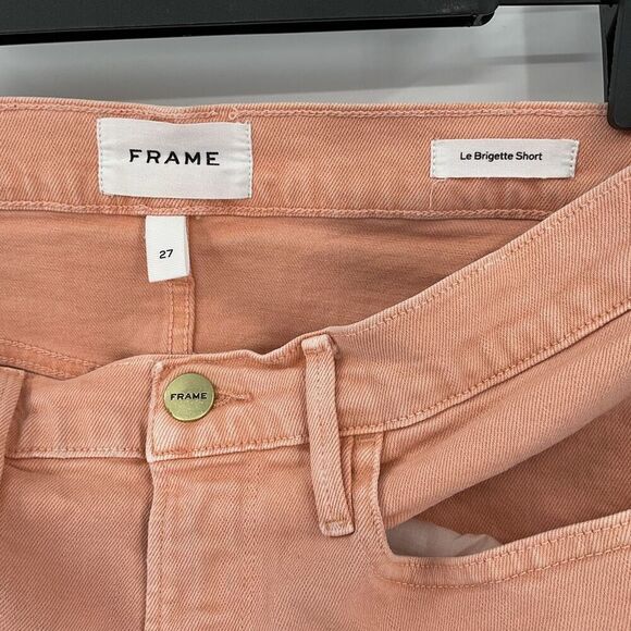 Frame Le Brigette Frayed Denim 3" Shorts Clay Women 27 High Rise Raw Hem - Picture 3 of 5